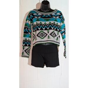 Xhilaration Geometric Pattern Cropped Sweater Long Sleeve Aztec Knit Top Small